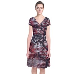 Tree Red Nature Abstract Mood Short Sleeve Front Wrap Dress