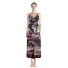 Tree Red Nature Abstract Mood Button Up Chiffon Maxi Dress by Ravend