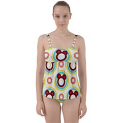 Hide And Seek Cute Cartoon Character Twist Front Tankini Set by Wegoenart