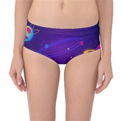 Cartoon Galaxy With Stars Background Mid-waist Bikini Bottoms by danenraven