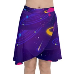 Cartoon Galaxy With Stars Background Chiffon Wrap Front Skirt by danenraven