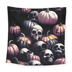 Halloween Party Skulls, Demonic Pumpkins Pattern Square Tapestry (large) by Casemiro