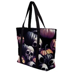 Halloween Party Skulls, Demonic Pumpkins Pattern Zip Up Canvas Bag by Casemiro