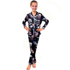 Halloween Party Skulls, Demonic Pumpkins Pattern Kid s Satin Long Sleeve Pajamas Set