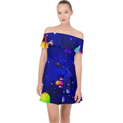 Artistic Space Planet Off Shoulder Chiffon Dress by danenraven