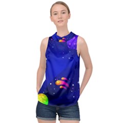 Artistic Space Planet High Neck Satin Top by danenraven