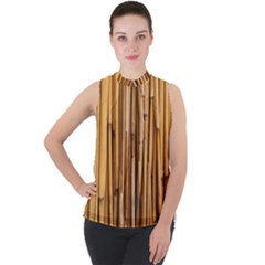 Asian Background Bamboo Mock Neck Chiffon Sleeveless Top by Wegoenart