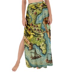 Medeival Ancient Map Fortress Island Seaport Town Maxi Chiffon Tie-up Sarong by Wegoenart