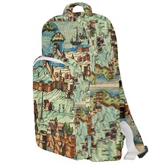 Medeival Ancient Map Fortress Island Seaport Town Double Compartment Backpack by Wegoenart