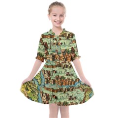 Medeival Ancient Map Fortress Island Seaport Town Kids  All Frills Chiffon Dress