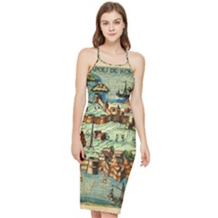 Medeival Ancient Map Fortress Island Seaport Town Bodycon Cross Back Summer Dress by Wegoenart