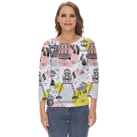 The Park  Pattern Design Cut Out Wide Sleeve Top by Wegoenart