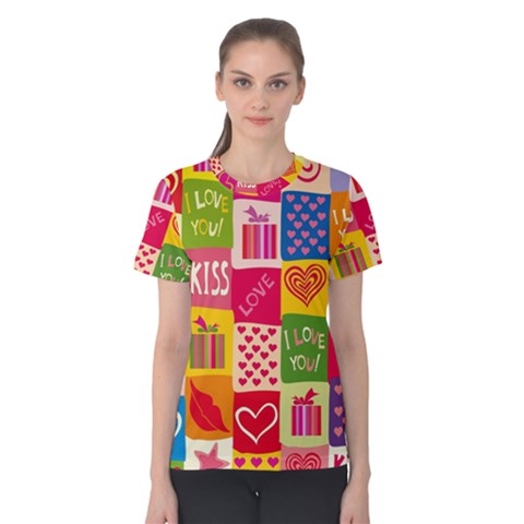 Multicolored Gift Wrap Decor Love Colorful Hearts I Love You Women s Cotton Tee by Wegoenart