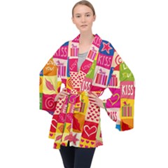 Multicolored Gift Wrap Decor Love Colorful Hearts I Love You Long Sleeve Velvet Kimono  by Wegoenart