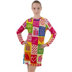 Multicolored Gift Wrap Decor Love Colorful Hearts I Love You Long Sleeve Hoodie Dress by Wegoenart