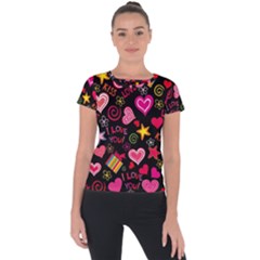 Multicolored Wallpaper, Love Vector Hearts Background Romantic Short Sleeve Sports Top  by Wegoenart
