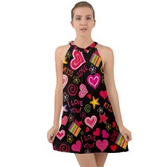 Multicolored Wallpaper, Love Vector Hearts Background Romantic Halter Tie Back Chiffon Dress