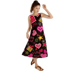 Multicolored Wallpaper, Love Vector Hearts Background Romantic Summer Maxi Dress by Wegoenart