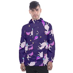 Fantasy Fat Unicorn Horse-pattern Fabric Design Men s Front Pocket Pullover Windbreaker by Wegoenart