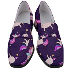 Fantasy Fat Unicorn Horse-pattern Fabric Design Women s Chunky Heel Loafers by Wegoenart