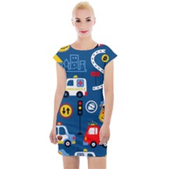 Car Cars Seamless Pattern Vector Rescue Team Cartoon Cap Sleeve Bodycon Dress by Wegoenart