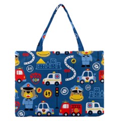 Car Cars Seamless Pattern Vector Rescue Team Cartoon Zipper Medium Tote Bag by Wegoenart