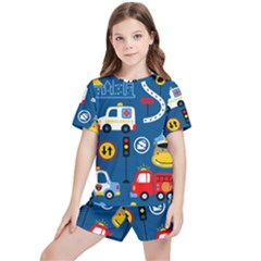 Car Cars Seamless Pattern Vector Rescue Team Cartoon Kids  Tee And Sports Shorts Set