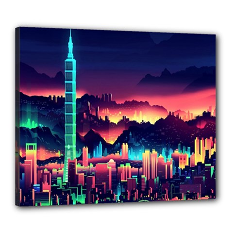 Cityscape Building Painting 3d City Illustration Canvas 24  X 20  (stretched) by danenraven