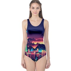 Cityscape Building Painting 3d City Illustration One Piece Swimsuit