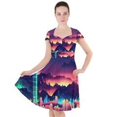 Cityscape Building Painting 3d City Illustration Cap Sleeve Midi Dress by danenraven