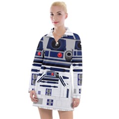 Robot R2d2 R2 D2 Pattern Women s Long Sleeve Casual Dress by Jancukart