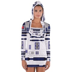 Robot R2d2 R2 D2 Pattern Long Sleeve Hooded T-shirt by Jancukart