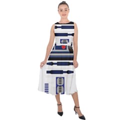 Robot R2d2 R2 D2 Pattern Midi Tie-Back Chiffon Dress