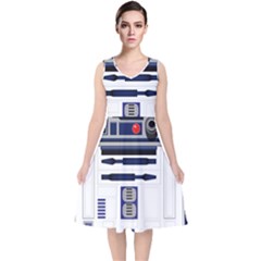 Robot R2d2 R2 D2 Pattern V-Neck Midi Sleeveless Dress 