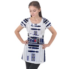 Robot R2d2 R2 D2 Pattern Puff Sleeve Tunic Top