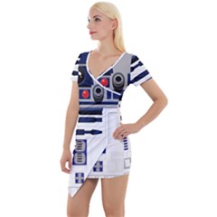 Robot R2d2 R2 D2 Pattern Short Sleeve Asymmetric Mini Dress