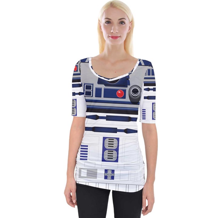 Robot R2d2 R2 D2 Pattern Wide Neckline Tee