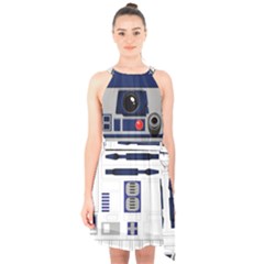 Robot R2d2 R2 D2 Pattern Halter Collar Waist Tie Chiffon Dress