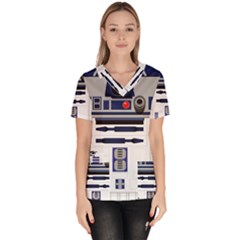 Robot R2d2 R2 D2 Pattern Women s V-neck Scrub Top by Jancukart