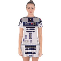 Robot R2d2 R2 D2 Pattern Drop Hem Mini Chiffon Dress