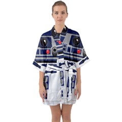 Robot R2d2 R2 D2 Pattern Half Sleeve Satin Kimono 