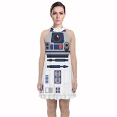 Robot R2d2 R2 D2 Pattern Velvet Halter Neckline Dress 