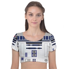 Robot R2d2 R2 D2 Pattern Velvet Short Sleeve Crop Top 