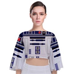 Robot R2d2 R2 D2 Pattern Tie Back Butterfly Sleeve Chiffon Top