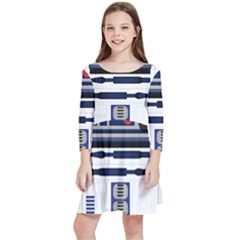 Robot R2d2 R2 D2 Pattern Kids  Quarter Sleeve Skater Dress by Jancukart