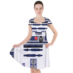 Robot R2d2 R2 D2 Pattern Cap Sleeve Midi Dress