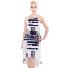 Robot R2d2 R2 D2 Pattern High-Low Halter Chiffon Dress 