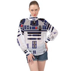Robot R2d2 R2 D2 Pattern High Neck Long Sleeve Chiffon Top by Jancukart