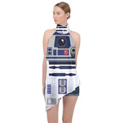 Robot R2d2 R2 D2 Pattern Halter Asymmetric Satin Top by Jancukart