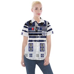 Robot R2d2 R2 D2 Pattern Women s Short Sleeve Pocket Shirt